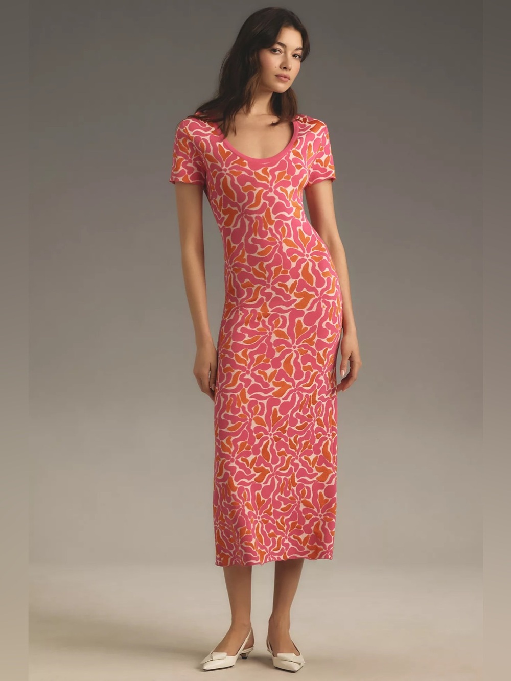 Mac Duggal Short-Sleeve Scoop-Neck Knit Midi Dress